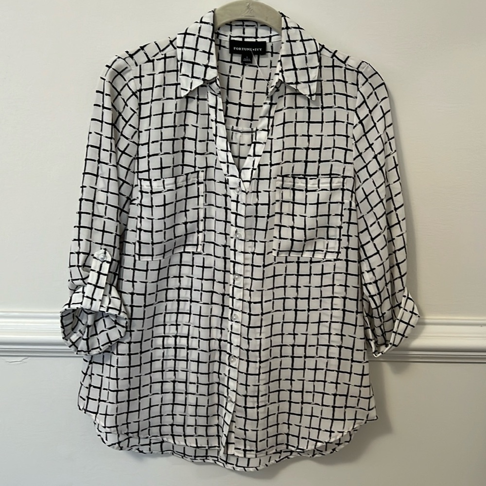 FORTUNE + IVY Melody Button Down Plaid Shirt Size Small